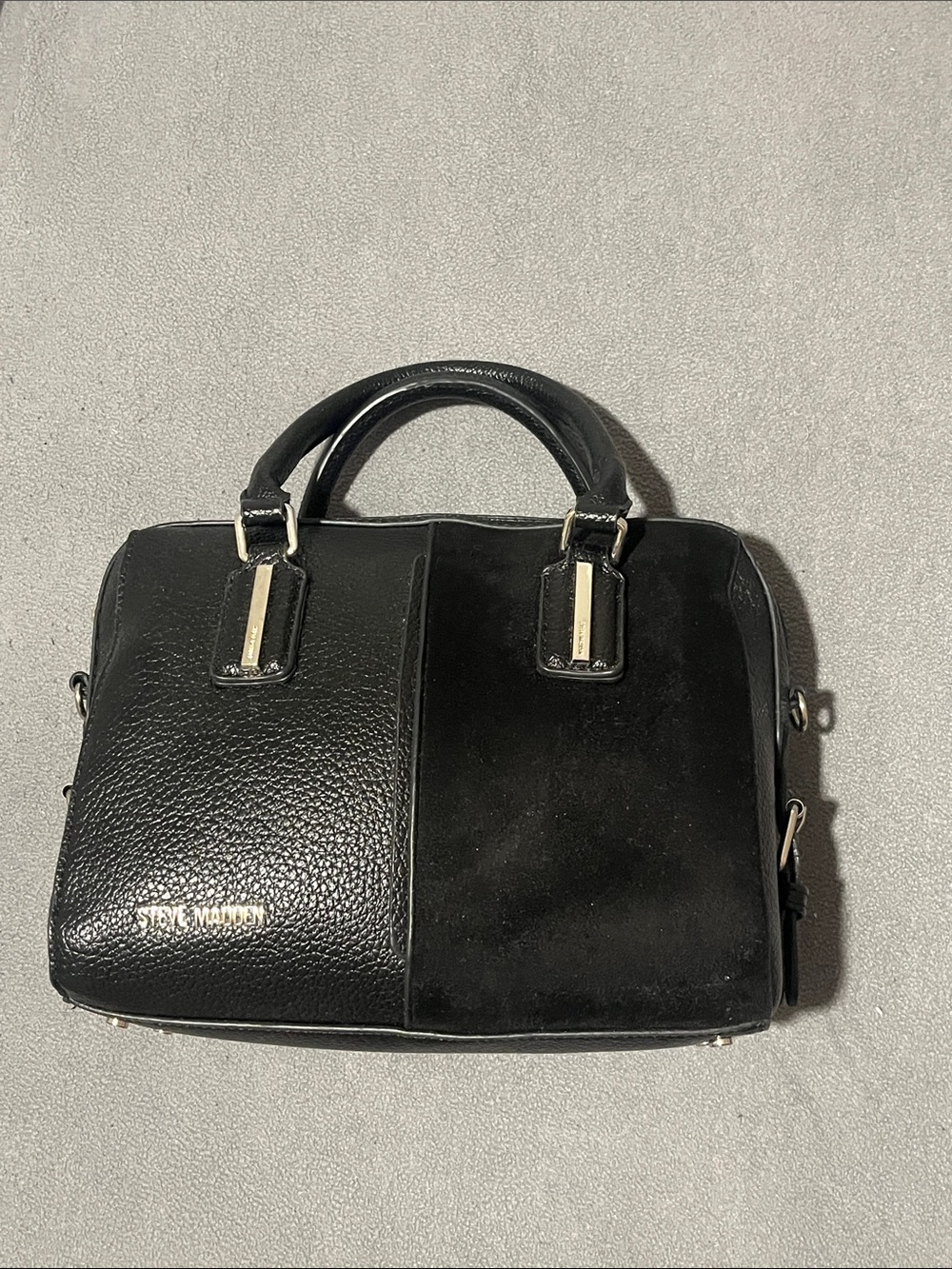 Steve Madden Black Leather and Suede Top-Handle Satchel